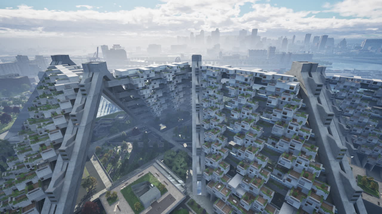 초고층 건물과 녹지 공간을 가진 미래적인 도시 풍경