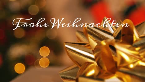 animation of german christmas greetings text over christmas decorations