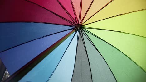 view under a multicoloured rainbow umbrella while it is raining-1