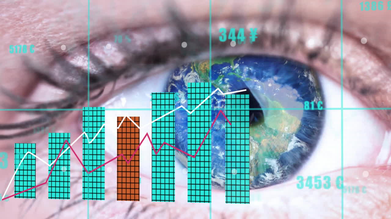 анимация обработки данных вблизи женского глаза