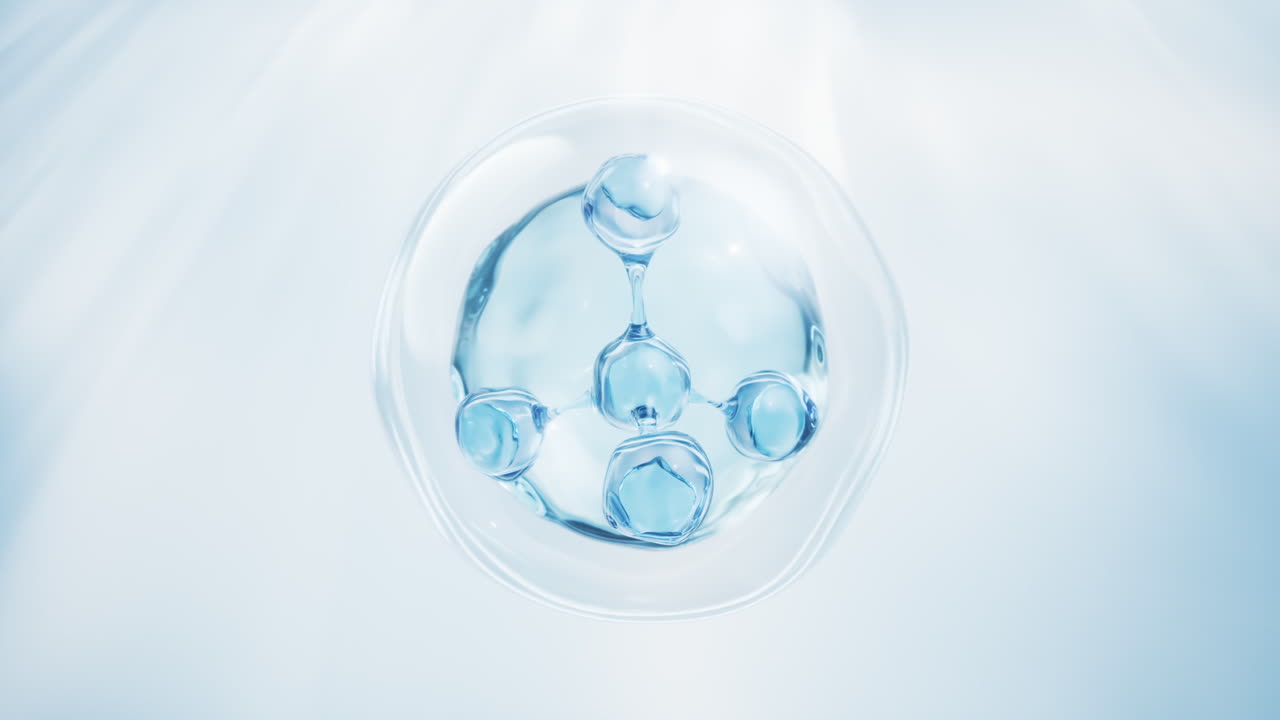 Molecule and water bubble, 3d rendering.