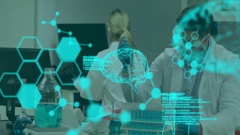 animación del procesamiento de datos científicos sobre diversos científicos en el laboratorio
