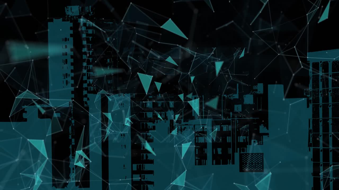 도시 풍경 위에서 움직이는 모양의 애니메이션