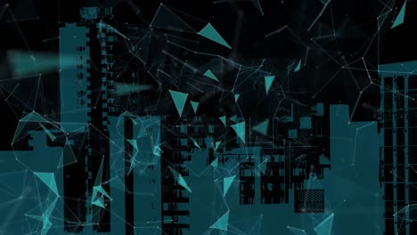 animación de formas en movimiento sobre el paisaje urbano