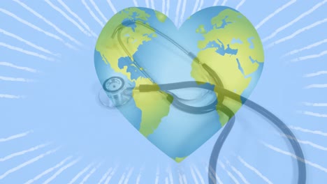 digital animation of heart shaped earth over close up of stethoscope against white background