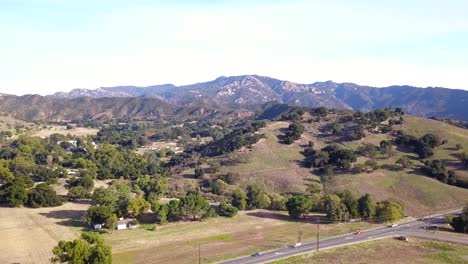 4k drone shot of santa monica mountains near malibu creek state park on a sunny clear day