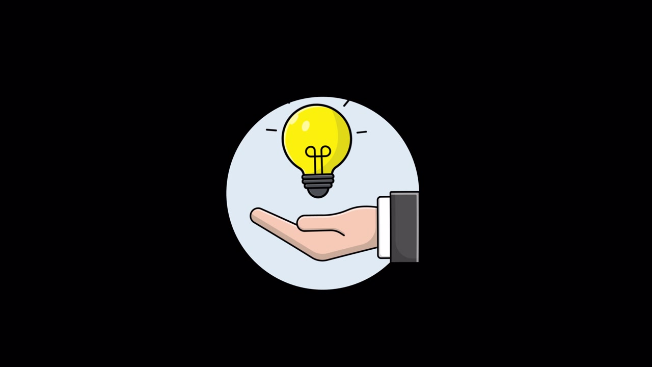 Mano animata che presenta un'idea con una lampadina tremolante