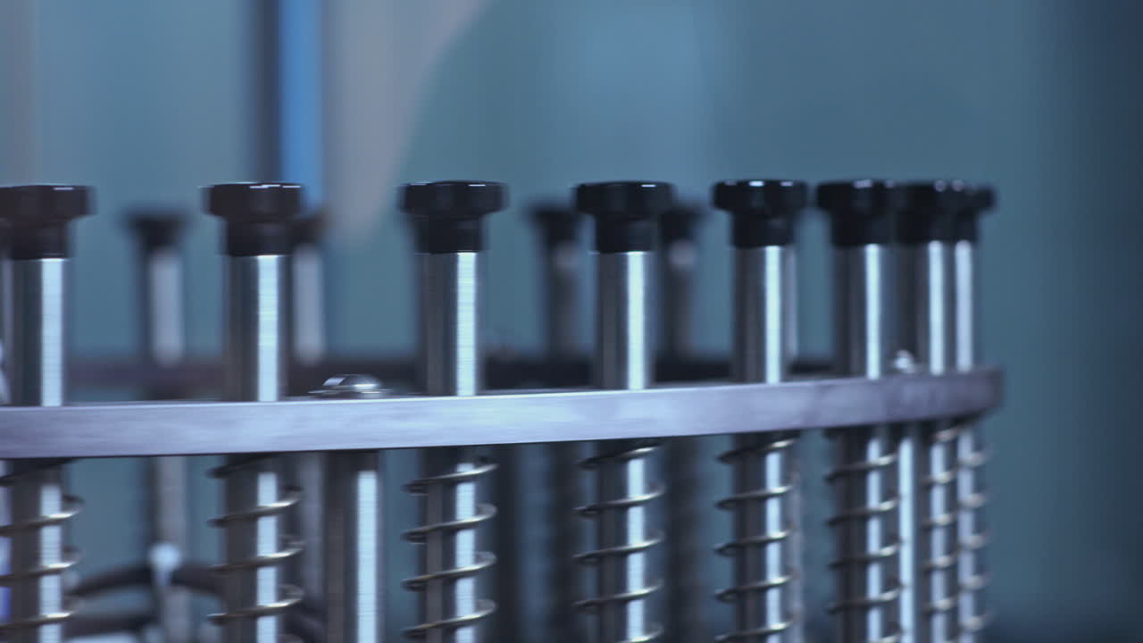 equipo industrial. barras metálicas en círculo de la máquina. parte de la línea de producción