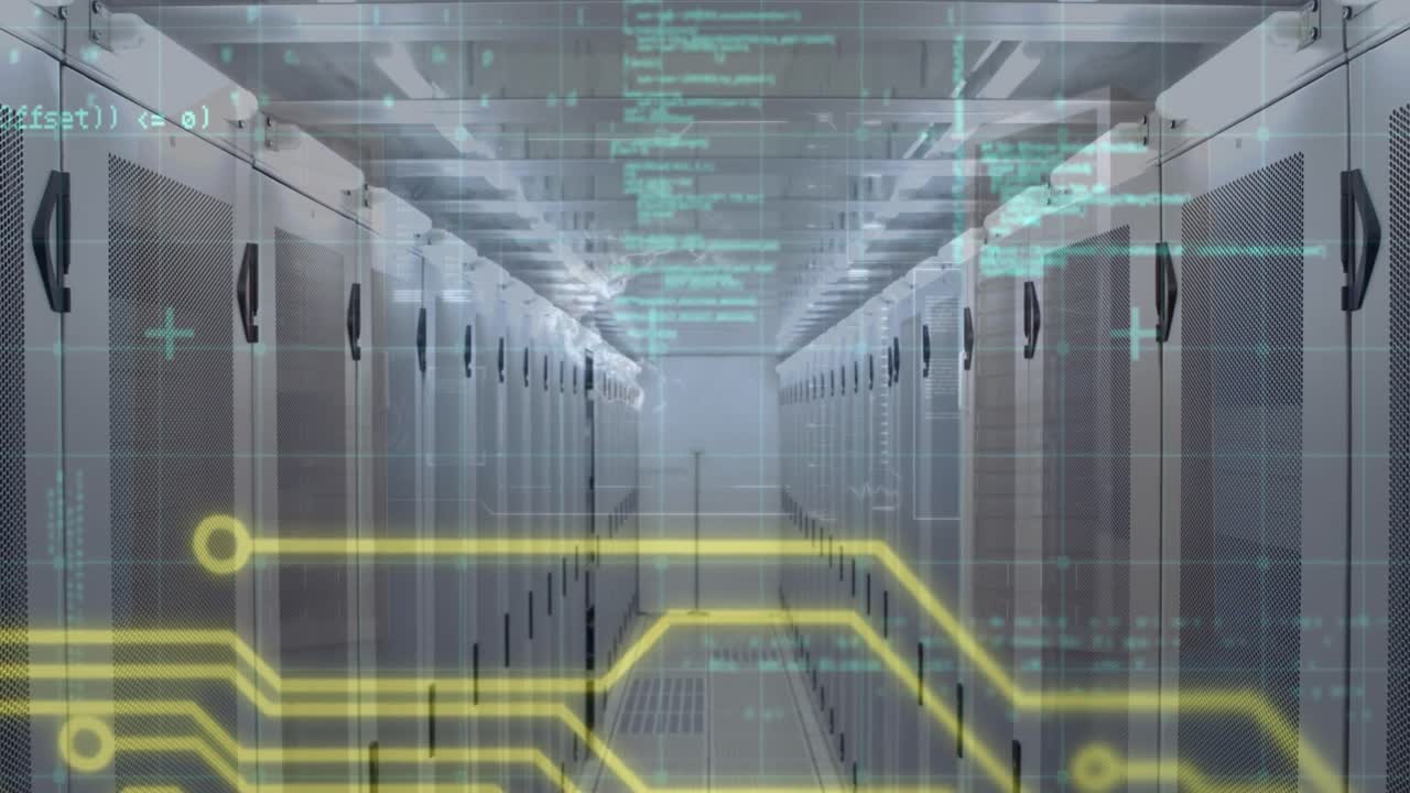 Animation of data processing and integrated circuit over server room