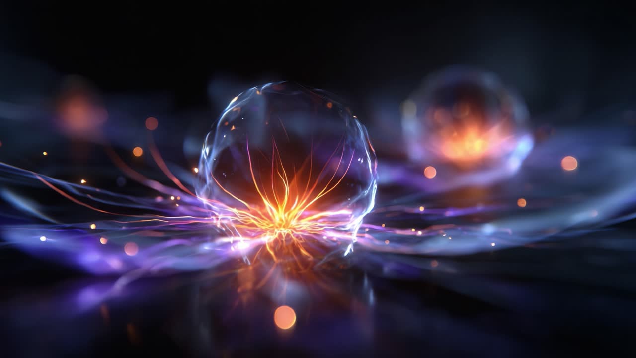 Immagine accattivante di sfere di energia eteree con viticci luminosi ed effetti di luce radiosa, che mostra una bellissima rappresentazione astratta delle dinamiche energetiche.