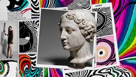 collage featuring a classical bust