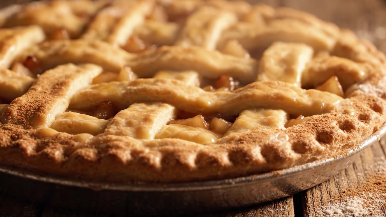 Torta di mele a griglia squisitamente cotta, appena sfornata: una crosta dorata e croccante avvolge un ripieno succulento di mele tenere e spezie