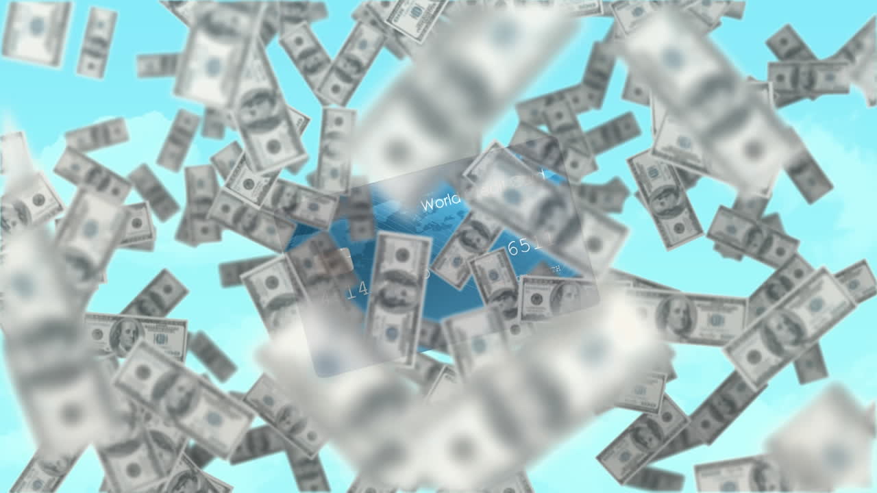 미국 달러 지폐 가 신용 카드 위 에 떨어지는 애니메이션