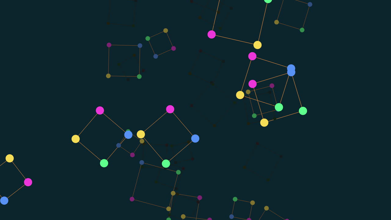 Abstract network nodes and connecting lines animation on dark background footage