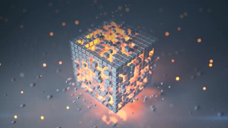 cube with glowing blocks seamless loop 3d render animation