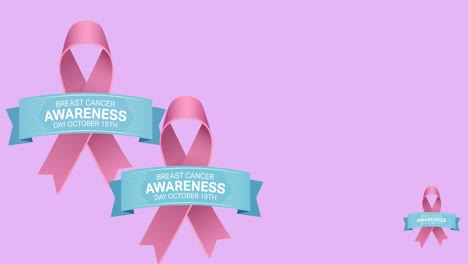 Animation-of-multiple-pink-ribbon-logo-with-breast-cancer-text-appearing-on-pink-background