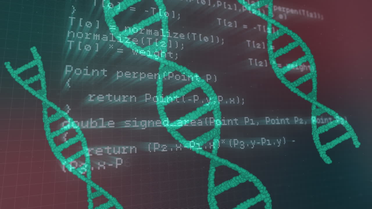 3개의 dna 구조가 그라디언트 배경에 대한 데이터 처리를 회전합니다.
