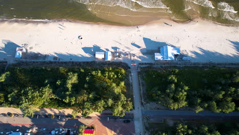 aerial top down view over krynica morska beach coastline on the vistula spit