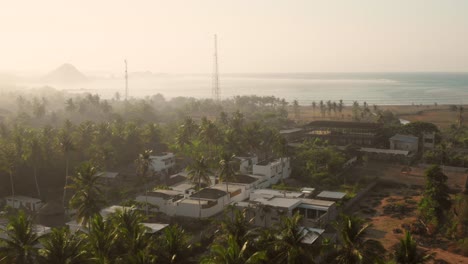 hazy sunrise in kuta lombok, indonesia. aerial shot