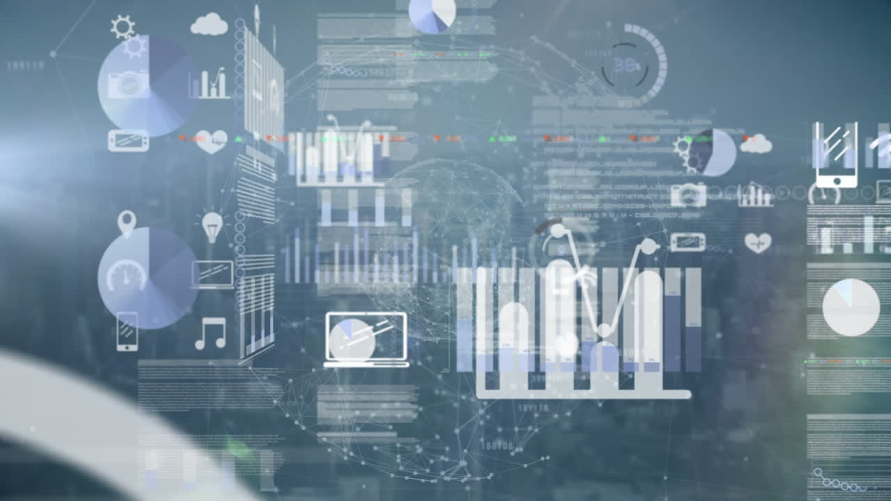 Animation af databehandling i grå baggrund