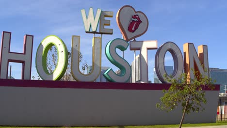 push in dolly shot of the "we love houston' sign december 7, 2023