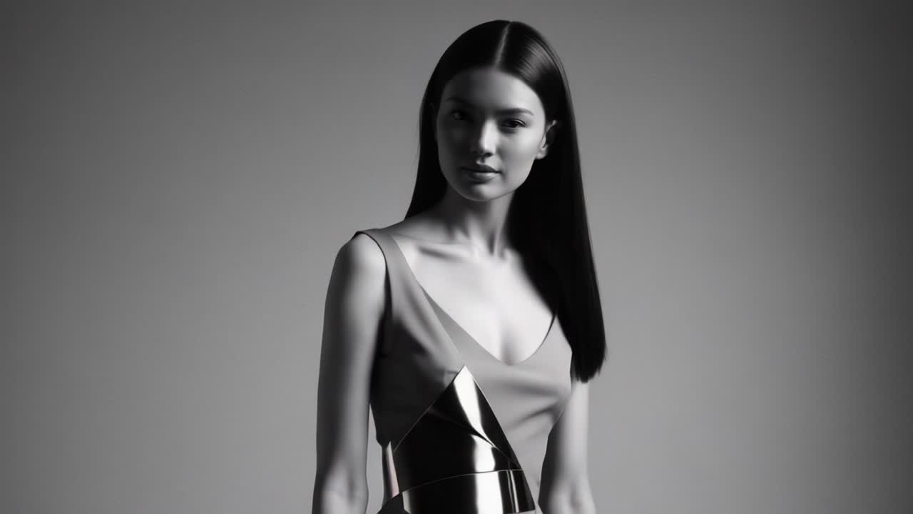 Stunning Portrait of a Model Showcasing Modern Fashion in a Stylish Black and White Setting with Striking Pose and Expression