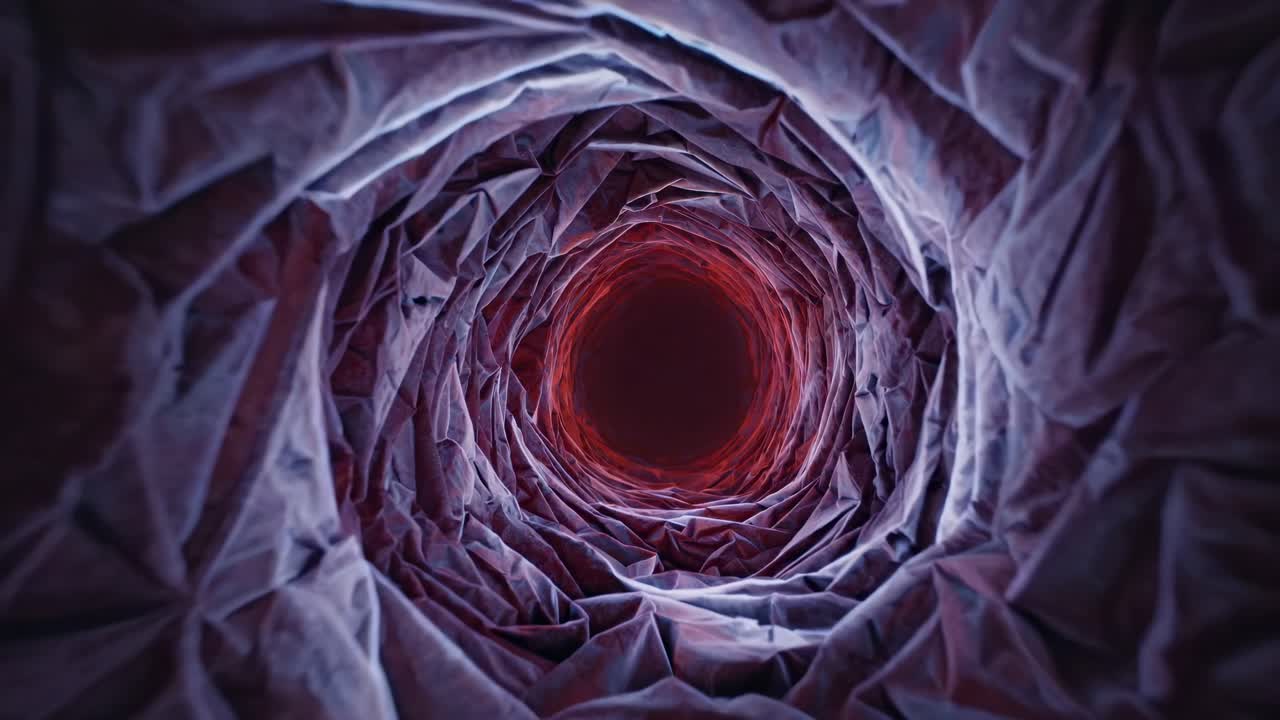 Vortex tunnel made of layered purple fabric