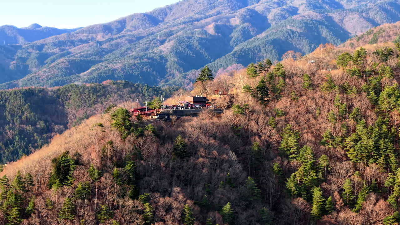 Aerial drone view of Mount Fuji viewpoint on a hill