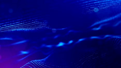 animación 3d sin costuras como fondo de ciencia ficción digital de partículas brillantes como en el mundo nano con profundidad de campo, bokeh. las partículas forman línea, cuadrícula de superficie o misterioso espacio virtual. azul 2