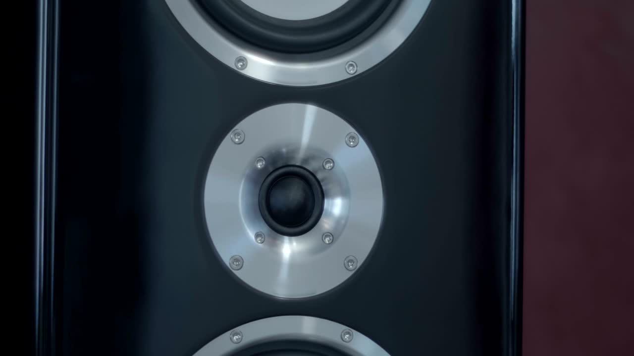 recubierto con laca de piano, los altavoces de alta gama negra reflejan el espacio circundante