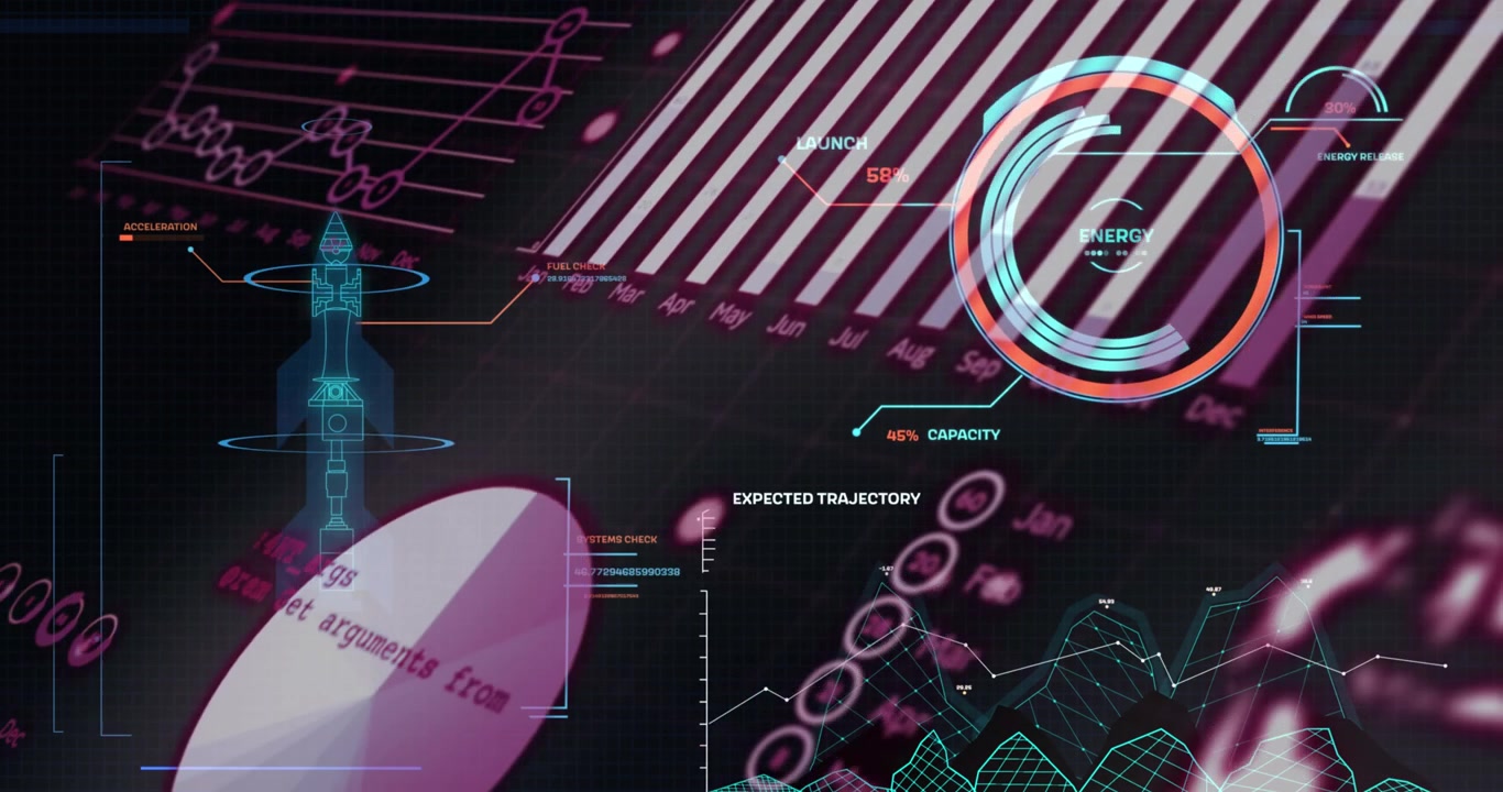 Digital animation of interface with data processing against black background