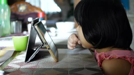 young girl using a tablet at home