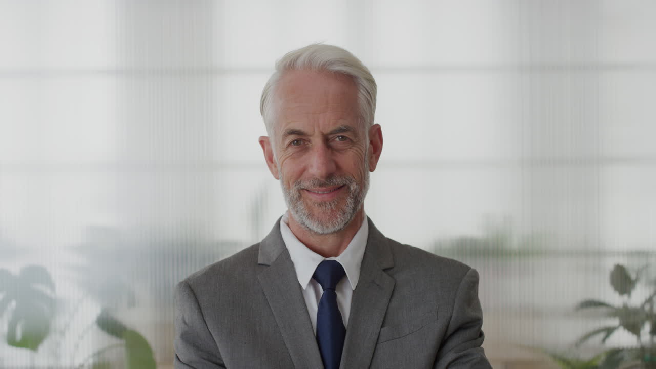 portrait happy senior businessman executive smiling enjoying successful career middle aged professional entrepreneur arms crossed wearing suit