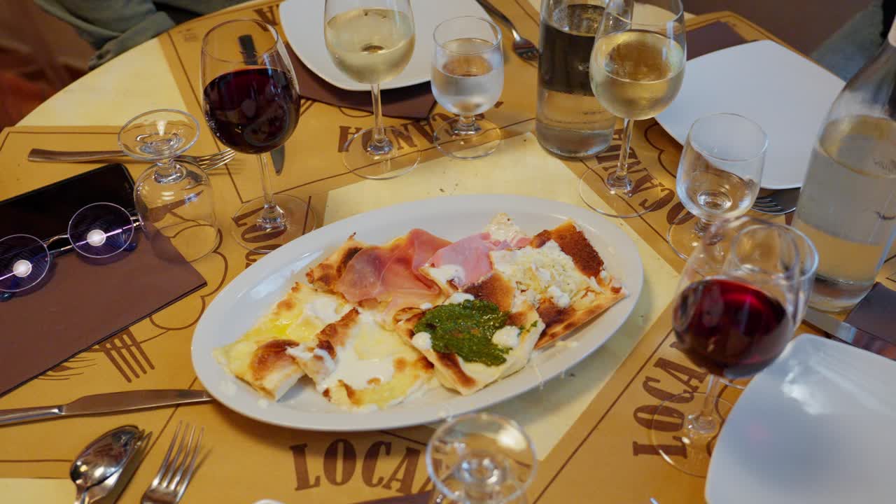 A delicious dish of focaccia di recco, a traditional Italian delight from Recco, Liguria