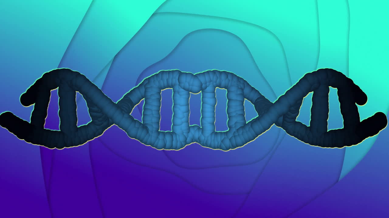 Animation of dna strand over blue shapes moving