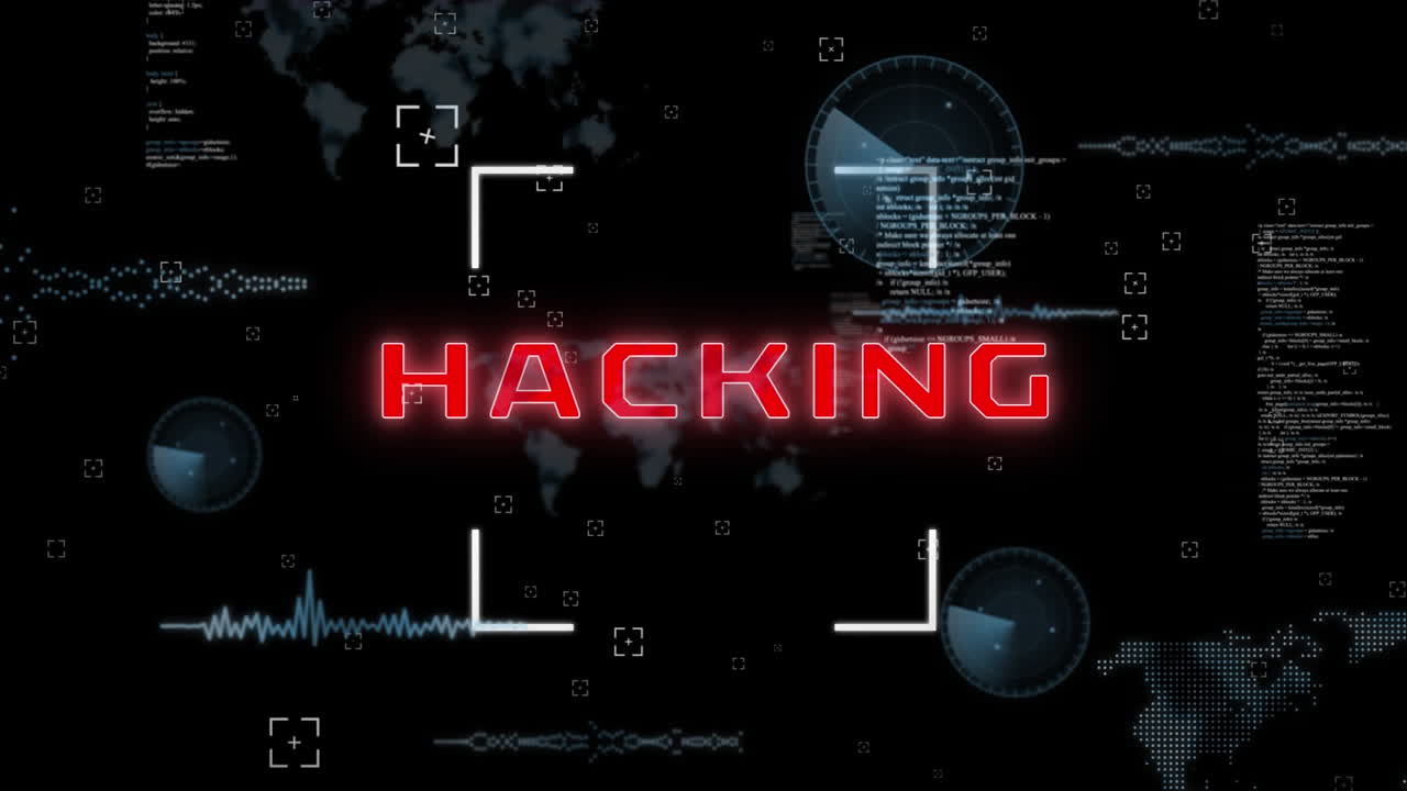 animación de hacking de texto y procesamiento de datos