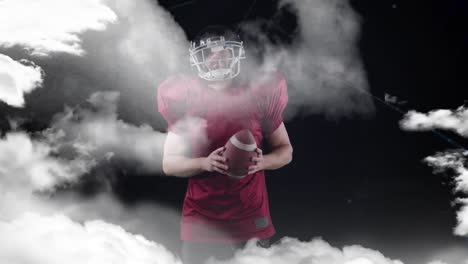 Animation-Von-Wolken-über-Einem-Kaukasischen-Männlichen-American-Football-Spieler-Mit-Ball