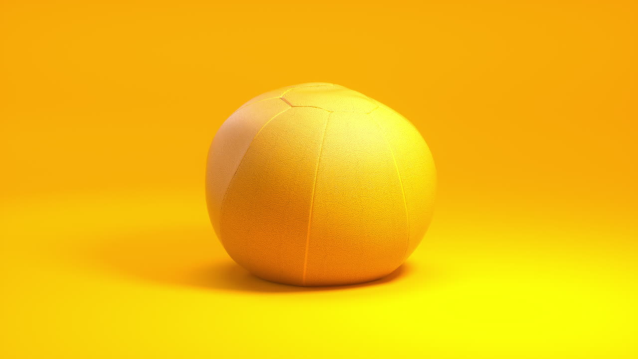 animación 3d dinámica: bola de medicina amarilla gira contra un fondo amarillo dorado limpio