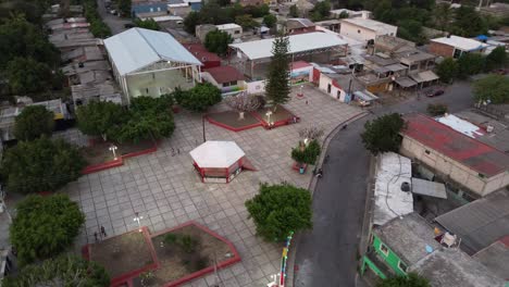 in a mexican pueblo magico the view from a drone is a spectacular place that captures the town square. site of the cristero war.