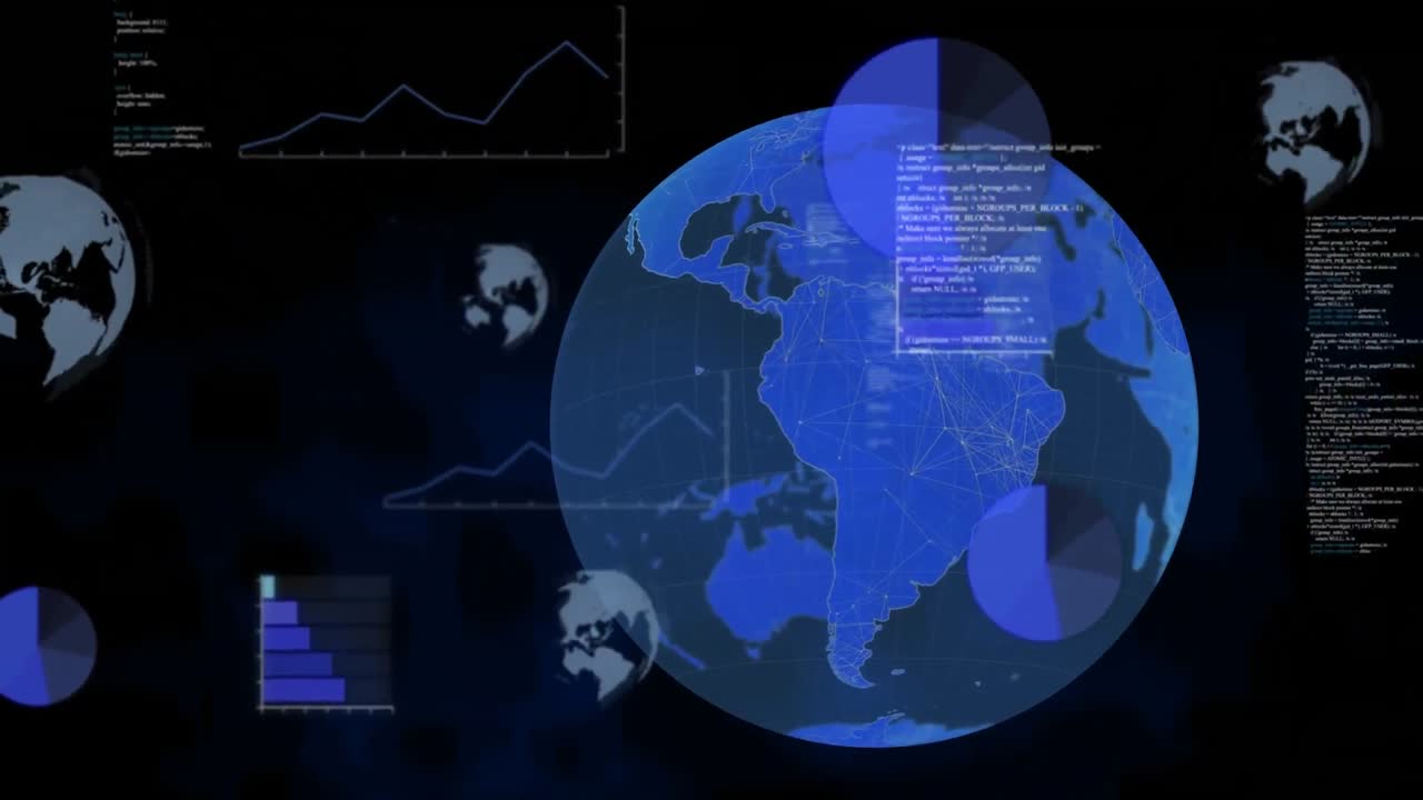Composition of data processing on screens over globe