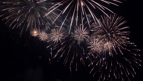 happy new year celebration, magical fireworks exploding at night sky