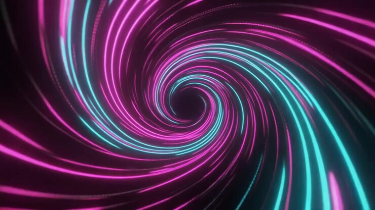 Astratto Tunnel a Spirale al Neon con Scie Luminose Rosa e Ciano Incandescenti