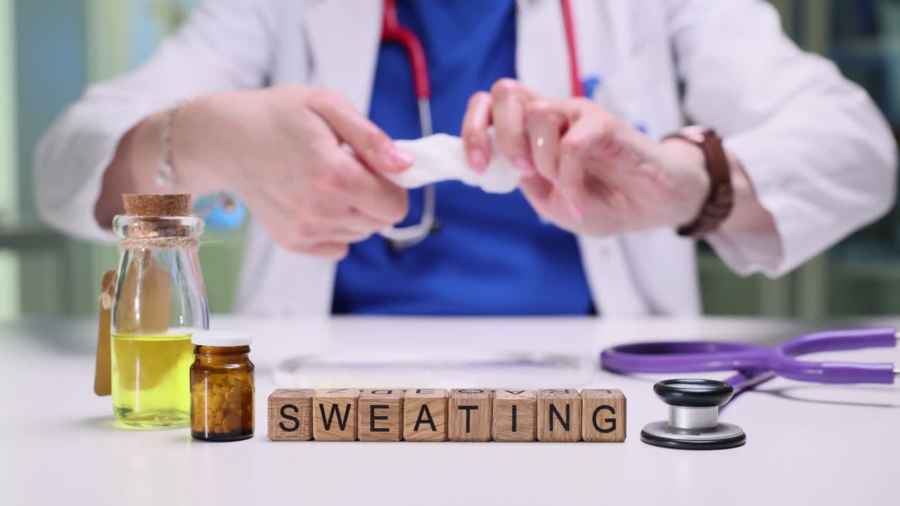 Medical professional with sweating concept