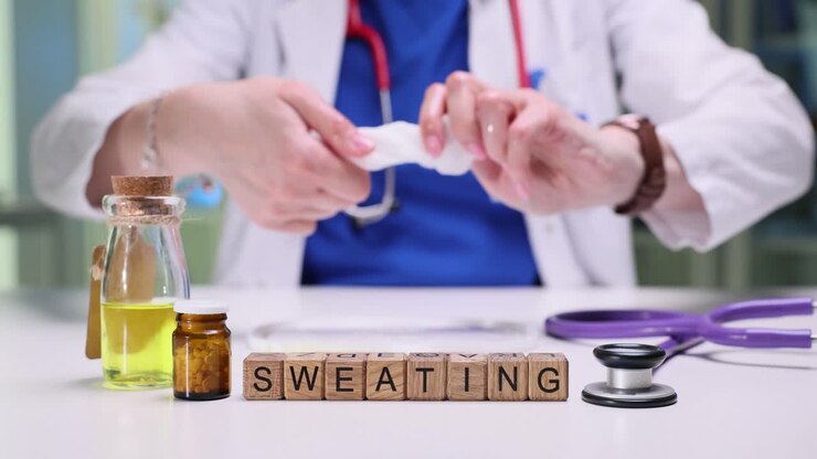 Medical professional with sweating concept