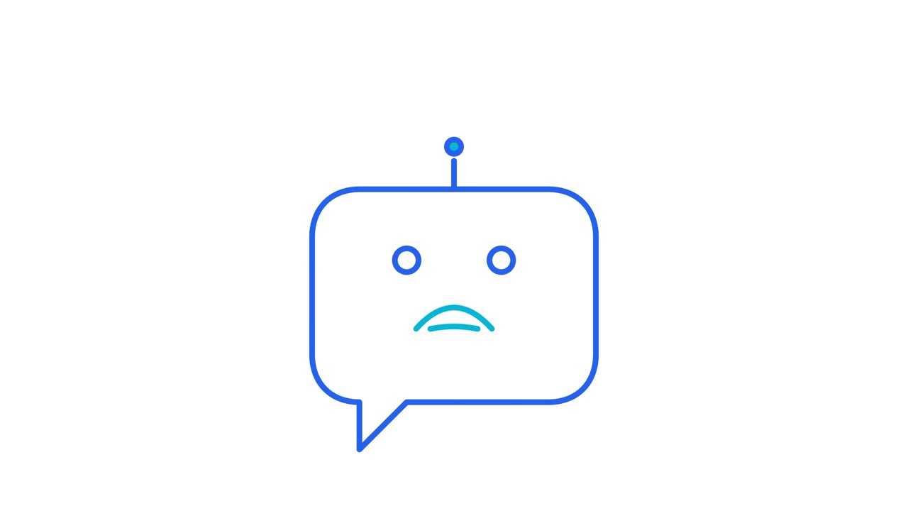 Animated Sad Robot Chatbot Icon on White Background