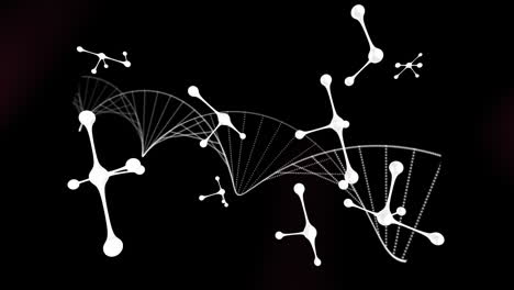 dna structure forming against molecular structures on black background