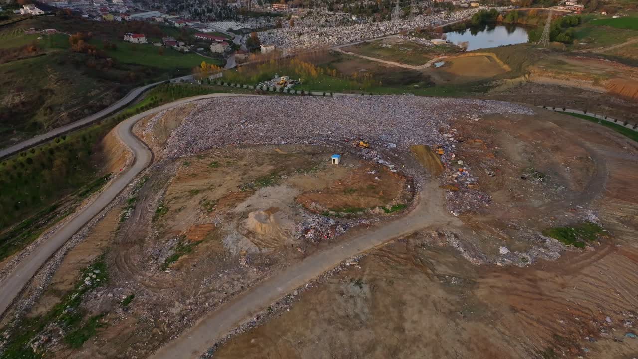 Drone capture of a polluted dumping ground stretching into the distance