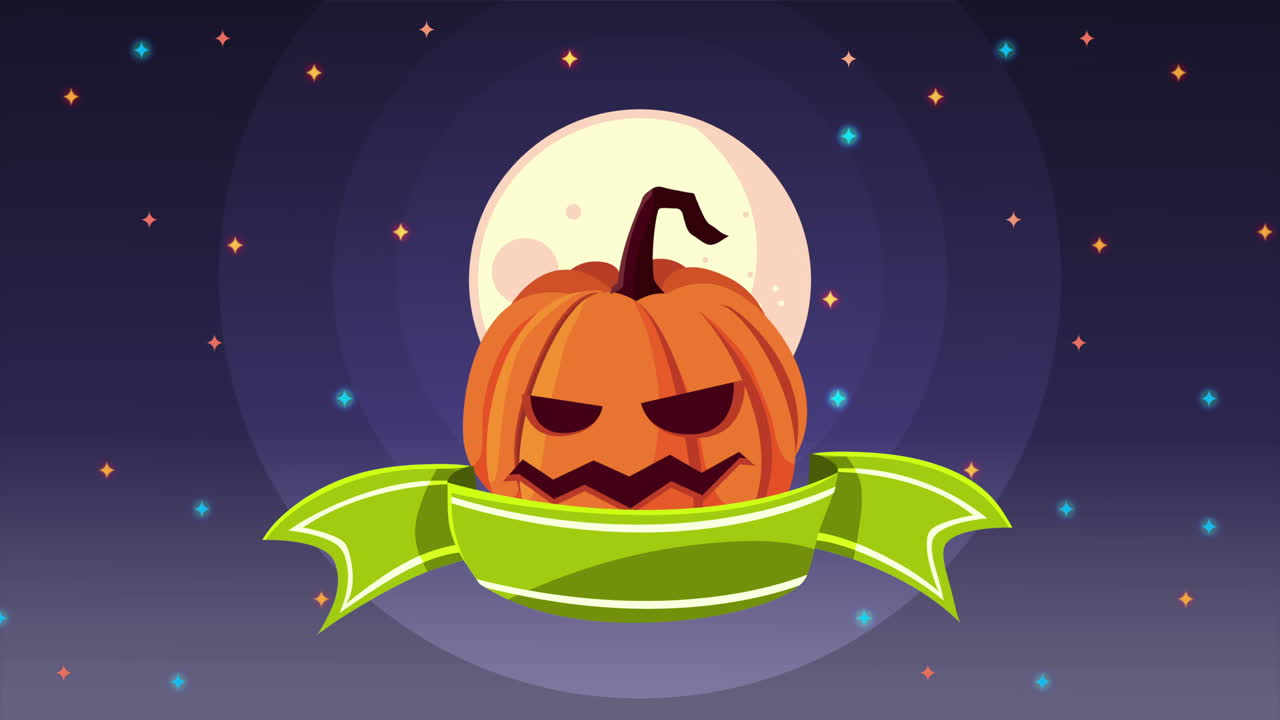 feliz animación de halloween con calabaza y cinta