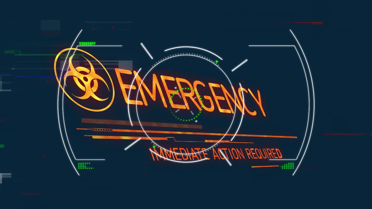 Biohazard symbol with Immediate Action Required text for emergency alert animation