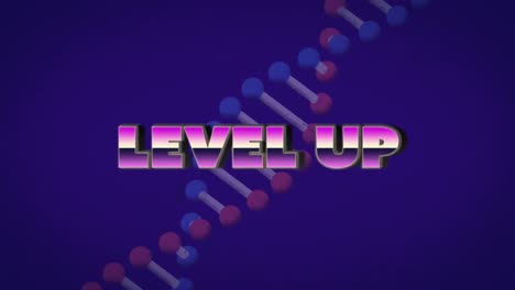animation of level up text over dna strand on blue background